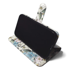 【両面デザイン】 iphoneケース 手帳型 レザーケース カバー（花柄×ブラック）パステルフラワー　ボタニカル SE3 5枚目の画像