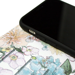 【両面デザイン】 iphoneケース 手帳型 レザーケース カバー（花柄×ブラック）パステルフラワー　ボタニカル SE3 7枚目の画像