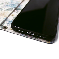 【両面デザイン】 iphoneケース 手帳型 レザーケース カバー（花柄×ブラック）パステルフラワー　ボタニカル SE3 8枚目の画像