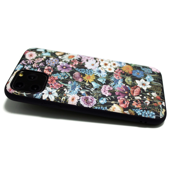 【iPhone15/14/13/13mini/12/11~】レザーケースカバー（花柄×ブラック）ワイルドフラワー 2枚目の画像