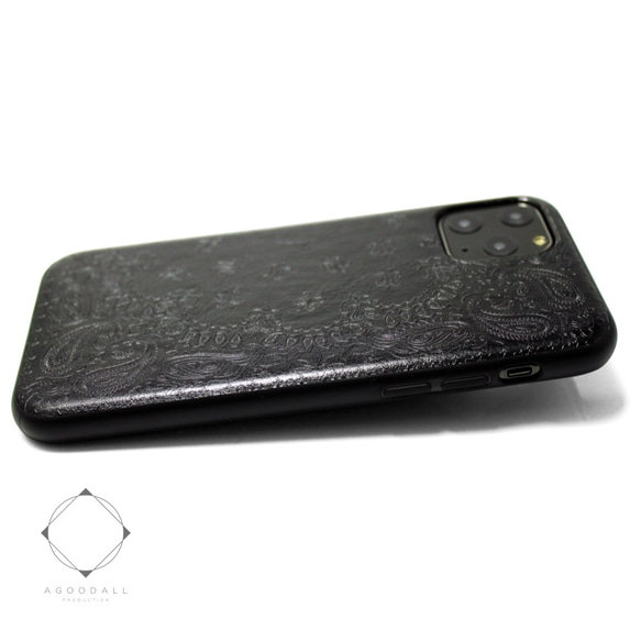 【iPhone16pro/15/14/13/13mini/12~】特殊エンボス加工レザーケースカバーペイズリー×ブラック 14枚目の画像