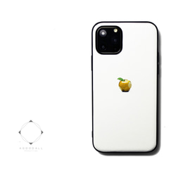 【iPhone15/14pro/13/13mini/12/11】レザーケースカバー（オフホワイト）黄金のリンゴ　シンプル 1枚目の画像