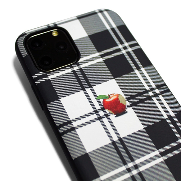 【iPhone15/14/13/13mini/12/11~】レザーケースカバー（タータンチェック）赤リンゴアップル 14枚目の画像