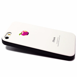 iphone5/iphone5s/iphoneSEケース☆軽量レザーケースカバー（オフホワイト×ブラック）ピンクアップル 2枚目の画像