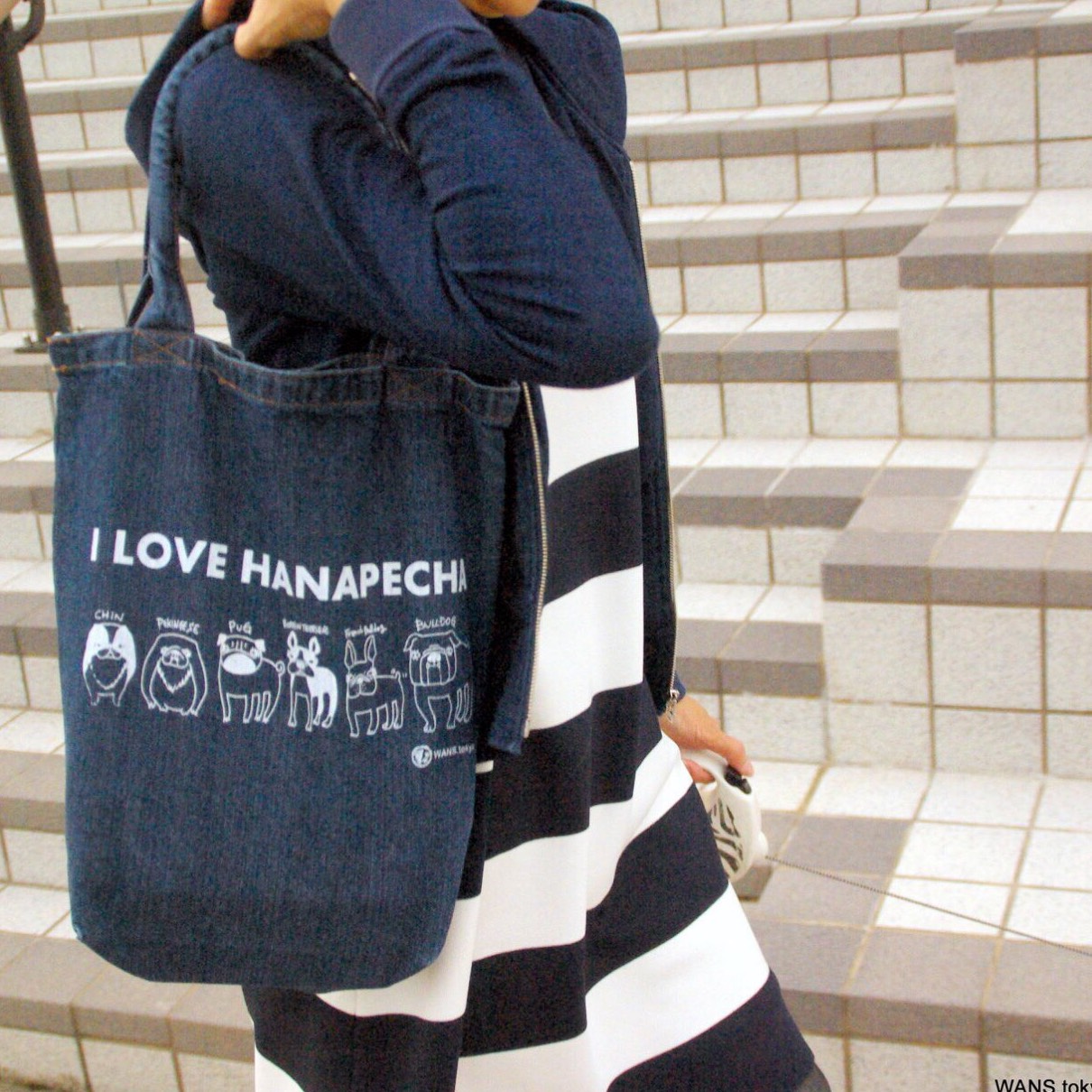 I LOVE HANAPECHA 鼻ぺちゃ犬種デニムト-トバッグ トートバッグ WANS