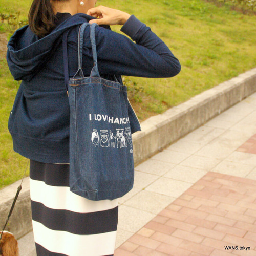 I LOVE HANAPECHA 鼻ぺちゃ犬種デニムト-トバッグ トートバッグ WANS