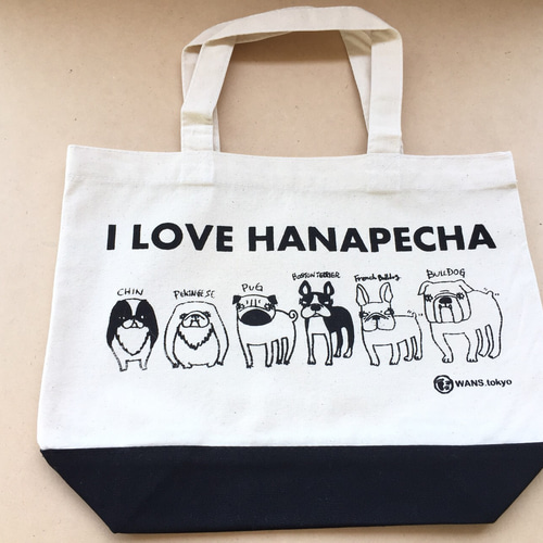 鼻ぺちゃ6犬種バイカラートートバッグ トートバッグ WANS.tokyo 通販