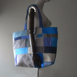 藍白色塊拼接[大]托特包 patchwork large tote bag [booboohug*布布抱抱] 第3張的照片