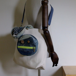 閉嘴厚帆布托特包- 單寧拼接 remade denim patchwork tote [booboohug*布布抱抱] 第6張的照片