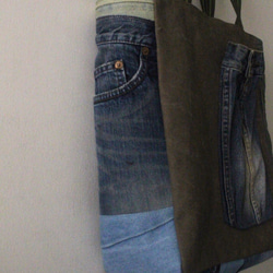 二手牛仔褲拼接包 remade denim patchwork tote large bag [booboohug] 第3張的照片