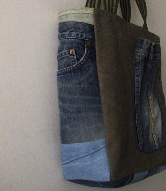 二手牛仔褲拼接包 remade denim patchwork tote large bag [booboohug] 第3張的照片