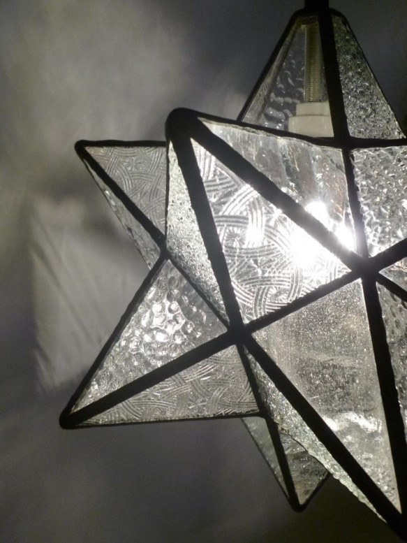 【ＬＥＤ】モザイク立体星ランプ☆昭和レトロ型ガラス(直径30ｃｍ） 1枚目の画像