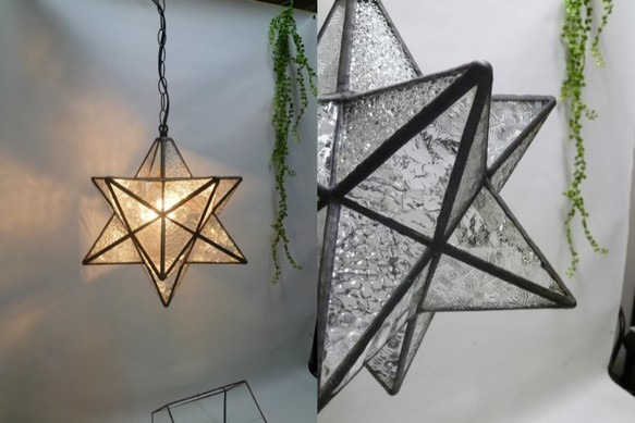 【ＬＥＤ】モザイク立体星ランプ☆昭和レトロ型ガラス(直径30ｃｍ） 4枚目の画像
