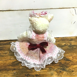 【毛糸の猫】ネコの女の子（ピンクドレス） 4枚目の画像