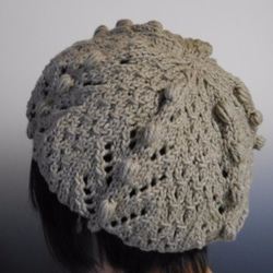 オールシーズン使える、コットン糸の手編み帽子（カーキ） 4枚目の画像
