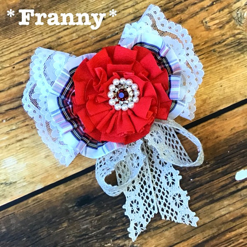 リボンとレースのゴージャスコサージュ（レッド） コサージュ Nobuko  