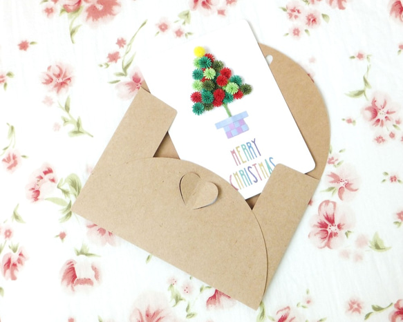手作りのロール紙カード-幸せな水玉模様のクリスマスツリー赤と緑の恋人のクリスマスカード 5枚目の画像