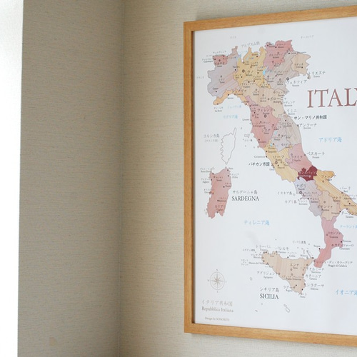 寄木風「イタリア地図」ポスターA2サイズ 木目 タペストリー・壁掛け