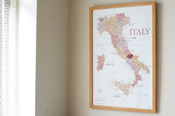 寄木風「イタリア地図」ポスターA2サイズ　木目 5枚目の画像