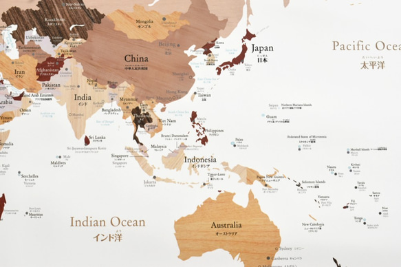 【英語＆日本語表記】木目調のおしゃれな世界地図ポスターA1サイズ　ポスター 5枚目の画像