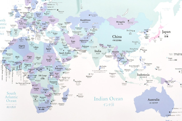 【英語＆日本語表記】パステル調「世界地図」A1サイズ　ポスター　ポスター 2枚目の画像