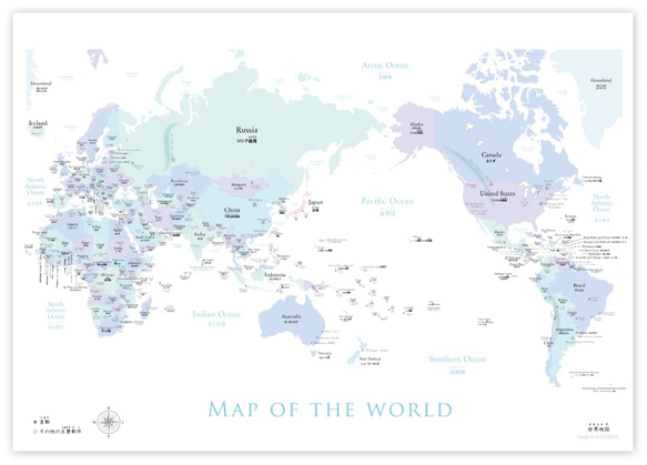 【英語＆日本語表記】パステル調「世界地図」A1サイズ　ポスター　ポスター 3枚目の画像