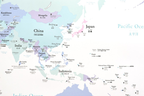 【英語＆日本語表記】パステル調「世界地図」A1サイズ　ポスター　ポスター 4枚目の画像