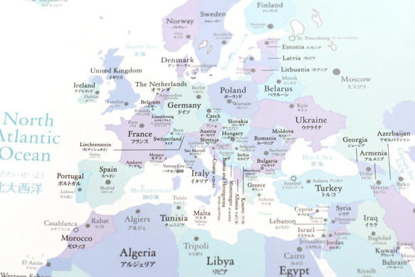 【英語＆日本語表記】パステル調「世界地図」A1サイズ　ポスター　ポスター 5枚目の画像