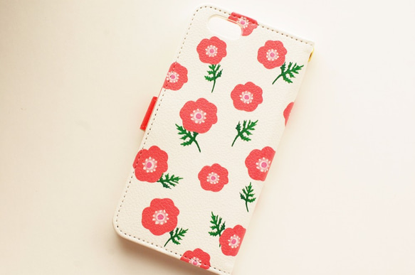 アネモネ　手帳　iPhone/Android ケース【受注生産】【名入れ可】花　アイフォン　スマホ　case 3枚目の画像