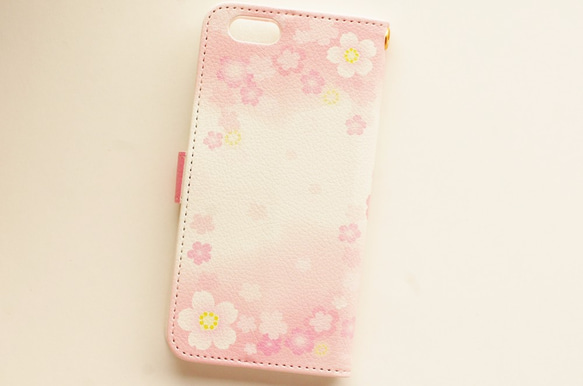 桜吹雪　手帳　iPhone/Android ケース【受注生産】【名入れ可】アイフォン　スマホ case 3枚目の画像