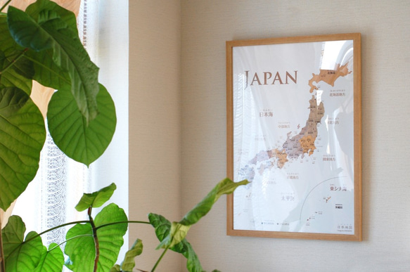 おしゃれな寄木風「日本地図」ポスターA2　木目 6枚目の画像