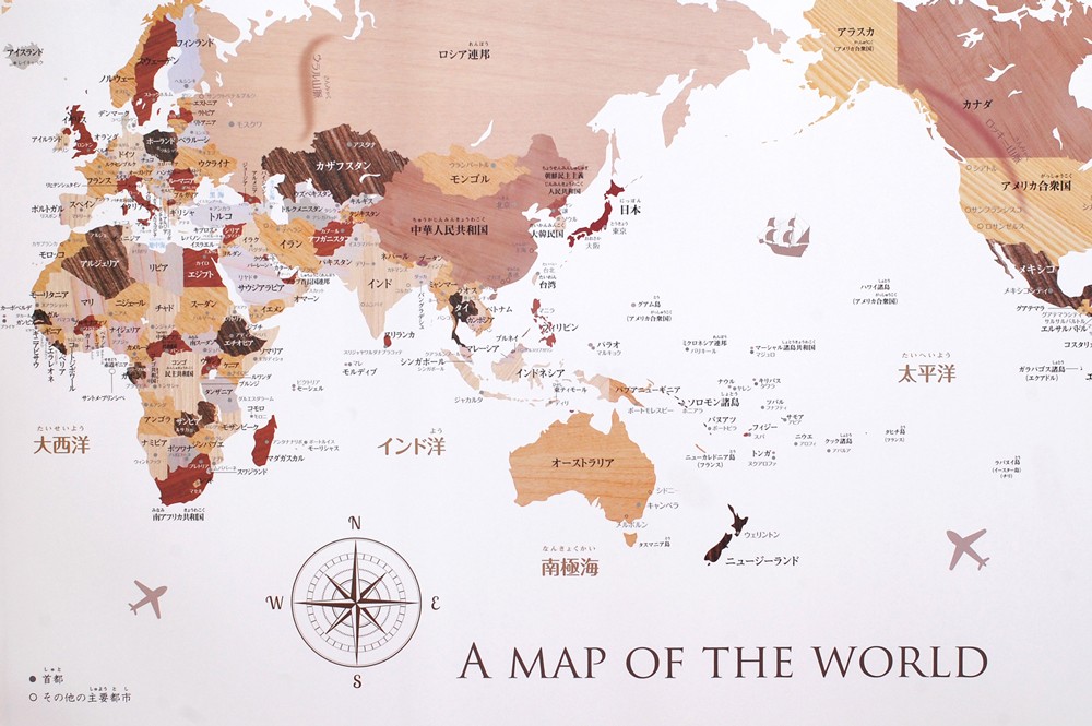 海外最新 寄木風の木目がおしゃれな「世界地図」ポスターB2 雑貨・その他 その他