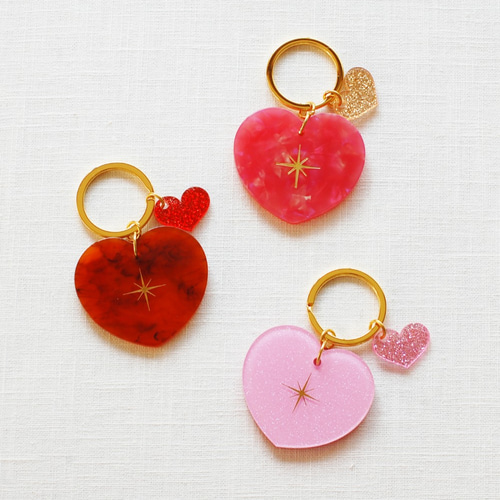ハート♡型 の キーホルダー ♪グリッター アクリル 全3種 キーリング