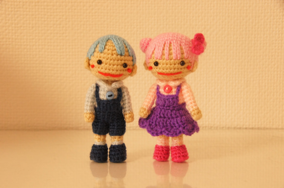 あみぐるみ＊パステルヘアーの男の子と女の子＊ほっこり毛糸のお人形