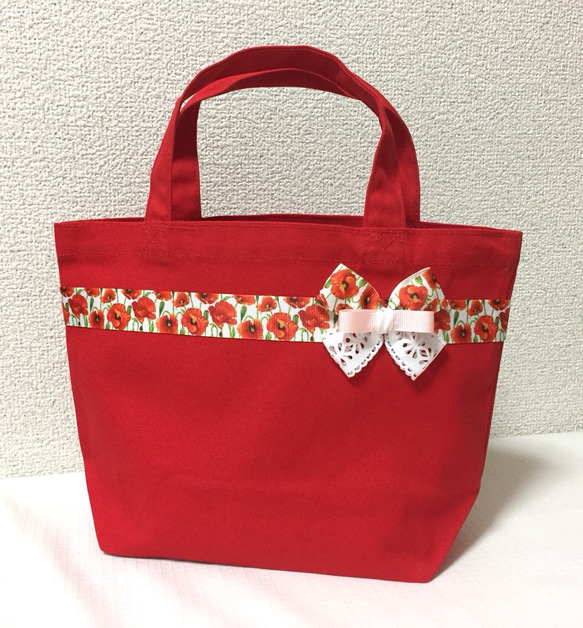 Poppy リボン柄 トートバッグ