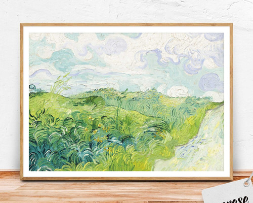 ヴィンセント・ヴァン・ゴッホ、山間の穀物畑と木、画集画、新品