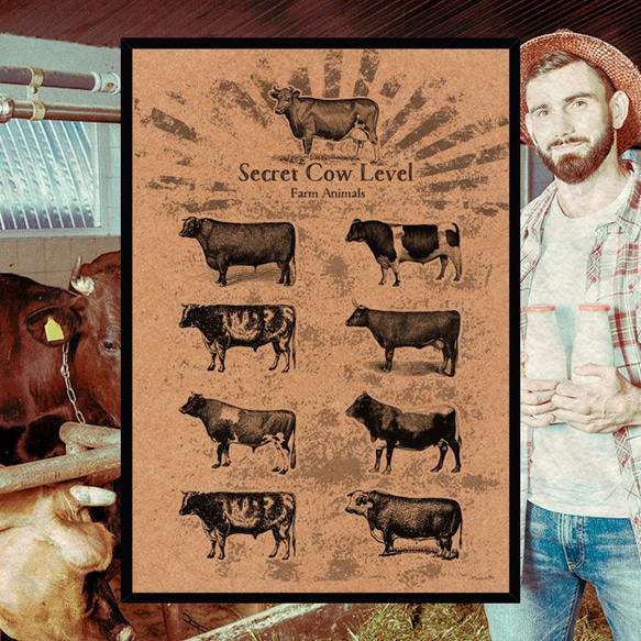 農場アニマル レトロな牛の種類ポスター p006 1枚目の画像