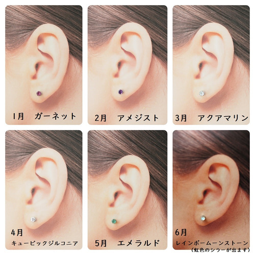 立爪 Silver 誕生石 セカンドピアス シルバー 純チタン 太軸 【6