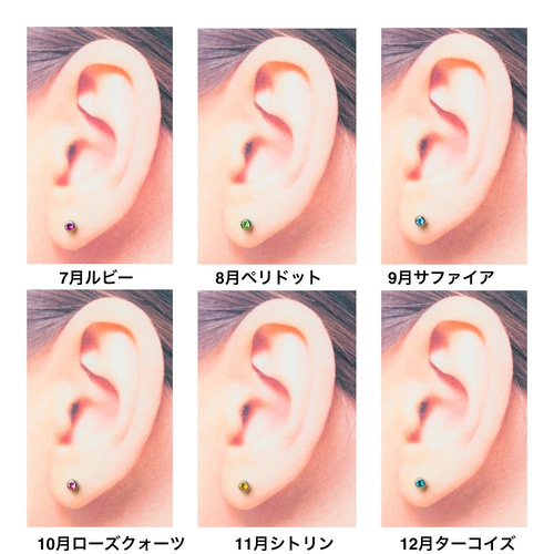 ジュエル誕生石 セカンドピアス 純チタン 太軸 【2-5】 金属