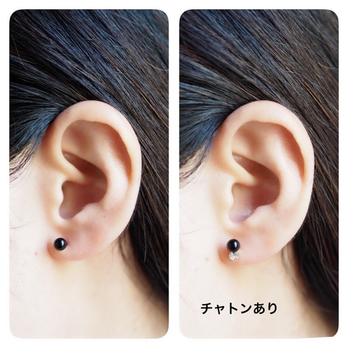 綺麗ダイヤカットブラックオニキスシンプル2連ピアスチャーム