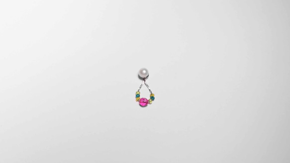 串珠系列★彩葉草（洋紅）/銀/天然珍珠/針式耳環 第1張的照片