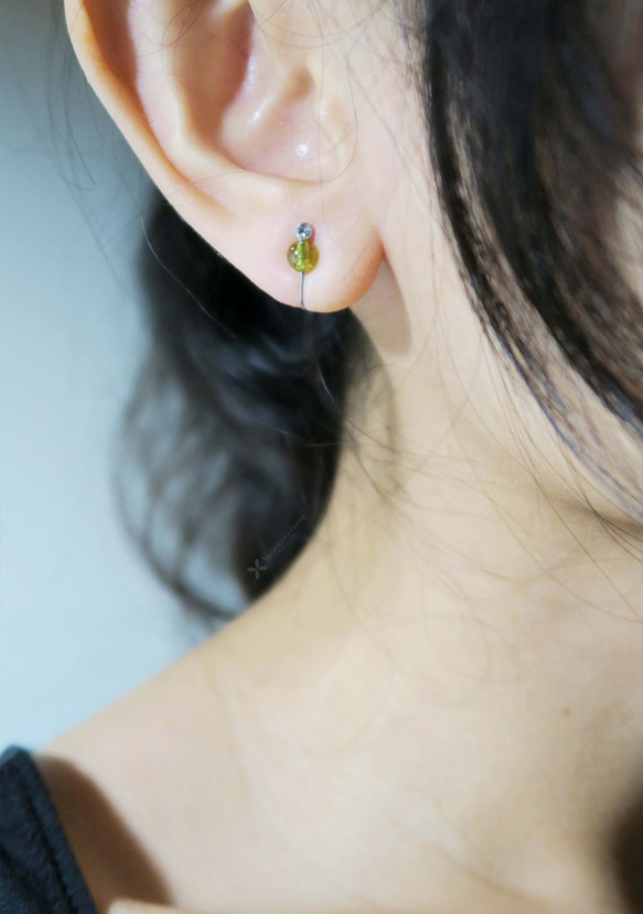 Tourmaline-Green Stainless Steel Earrings 4枚目の画像