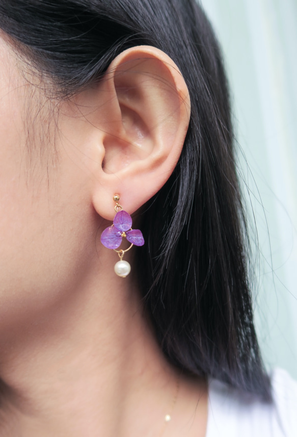 乾燥花 | 紫 | 14K包金 垂墜式耳環 第3張的照片