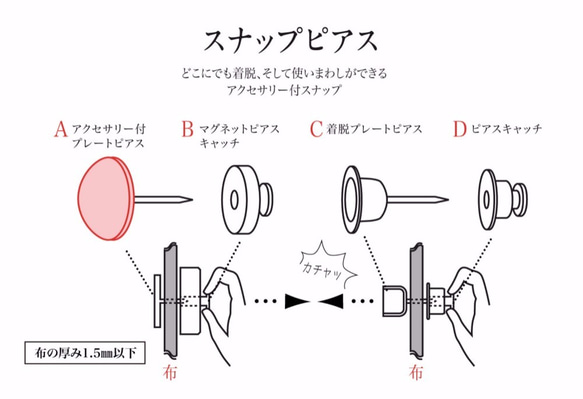 TIED＊お花畑＊円＊金具ｱﾝﾃｨｰｸｺﾞｰﾙﾄﾞ＊ブローチとスナップの進化形　どこにでも着脱できる『スナップピアス』 4枚目の画像