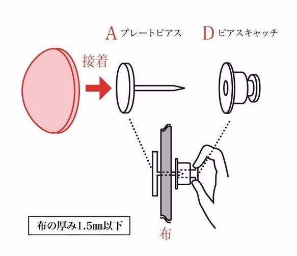 【10個入り】ピンブローチ金具11mm＊シルバー＊『スナップピアス』対応針とキャッチの10セット入りです。 2枚目の画像