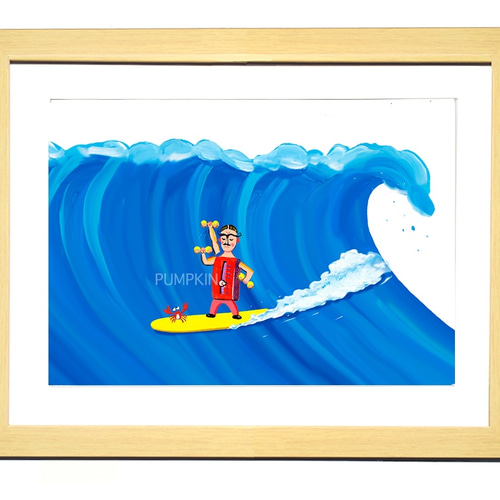 Mrマッスル-波乗り M-A4-03 アクリル画 CG イラスト サーフィン 波乗り