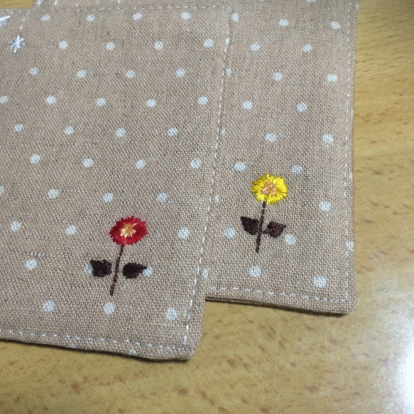 コースター　刺繍（花）ドット柄/2枚セット＜リネン×コットン＞ 3枚目の画像