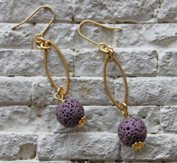 キット販売「溶岩3連ネックレス（紫）」ピアス・イヤリング付き 5枚目の画像