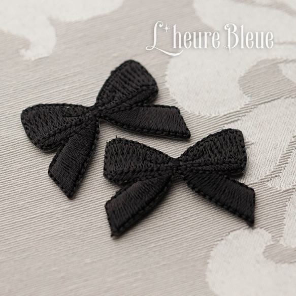 再販！刺繍アップリケ リボンミニ 2枚セット・黒 M02_15652_06