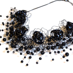 手作り手作りの結婚式のパーティーは、黒い線かぎ針編みのネックレスのレースの視点をバラ 2枚目の画像